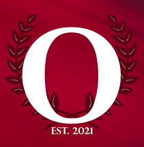 A small version of our logo. A white letter O with red laurel wreaths and the text established 2021